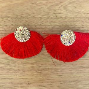 Vintage Sassy Jones Red Fringe Earrings w/Rhinestones.  Super Cute.